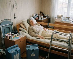 Baka leži nepokretna u krevetu kod kuće